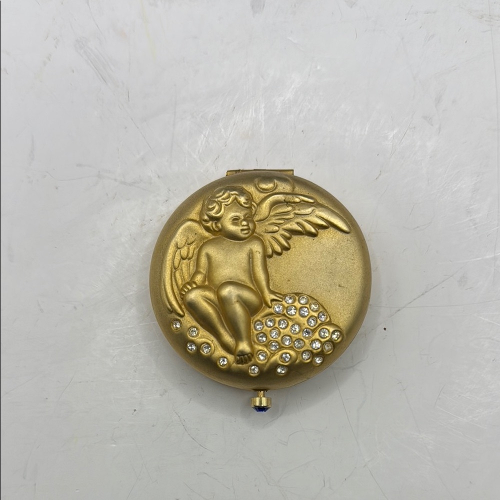 Vtg Estee Lauder Gold Tone Angel Compact Lucidity Pressed Powder Collectible